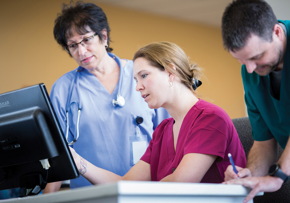 nurses at computer.