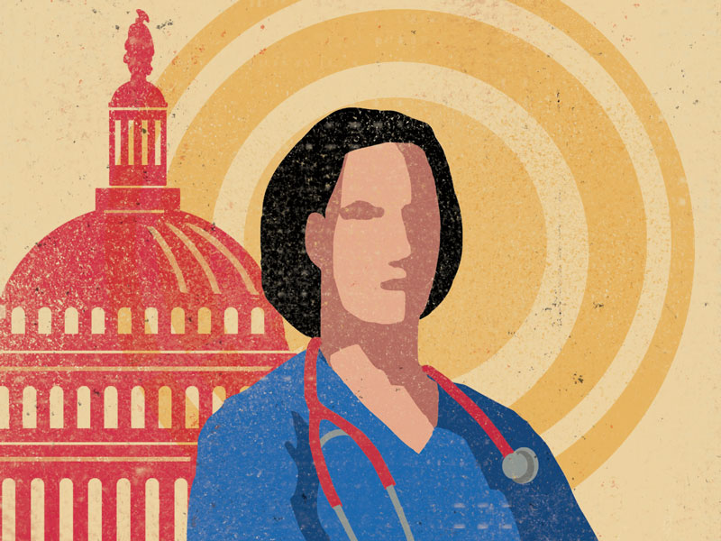 Illustration of a nurse in front of the U.S. Capitol