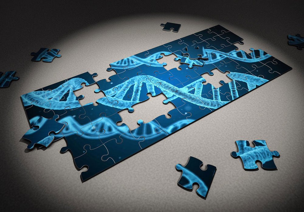 partially completed puzzle with DNA